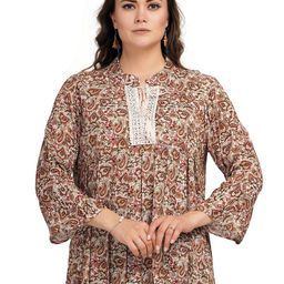 me Queen Women Paisley Printed Mandarin Collar Empire Top-image-100