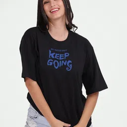 Mad Over Print Women Typography Printed Hooded Drop-Shoulder Sleeves Applique T-shirt-picture-12