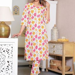 Angvarnika Women Floral Printed Regular Pure Cotton Kurta with Trousers-image-65