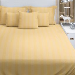 HOME PLUS STUDIOS Cream-Coloured Striped 250 TC King Bedsheet with 2 Pillow Covers-image-56