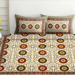 Spangle Maroon & White Ethnic Motifs 260 TC King Bedsheet with 2 Pillow Covers-picture-48