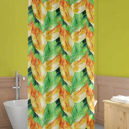 ArtzFolio Green & Orange Colored Leaves Printed Waterproof Shower Curtain-image-99