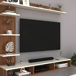 homeeasy Brown & White Wall-Mount Engineered Wood TV Entertainment Unit-5