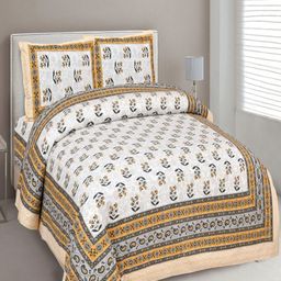 Myntra Elegant Homes Yellow & White Printed Cotton 180 TC King Bedsheet Set 2.74 m x 2.54m-image-79
