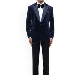 SDS By Kushal Shah Velvet Embellished Open Tuxedo Three-Piece Suit-picture-1