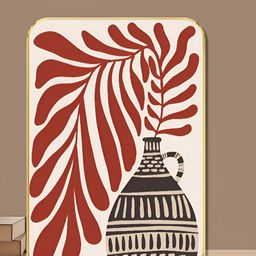Livin'luxe Maroon & Black Boho Vase With Botanical Leaves Rectangle Wall Art-picture-33