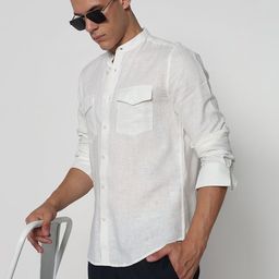 SHOWOFFFF Mandarin Collar Comfort Slim Fit Cotton Casual Shirt-image-6