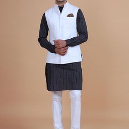 RR Blue Pure Cotton Band Collar Nehru Jacket-image-29