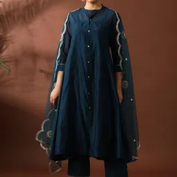 Jaipur Kurti Women Regular Beads and Stones Chanderi Cotton Kurta with Trousers & With Dupatta-12