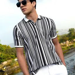 Campus Sutra Men Striped Polo Collar Cotton T-shirt-image-21