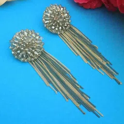 DIVASTRI Gold-Plated Artificial Stones Studded Tasselled Contemporary shaped Drop Earrings-35