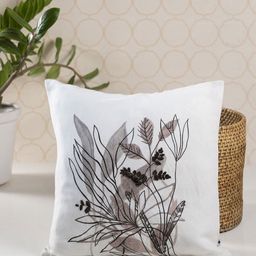 ONSETHOMES White & Beige Embroidered Square Cushion Covers-5