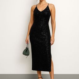 SASSAFRAS Embellished Shoulder Straps Slits Sheath Midi Dress-picture-24