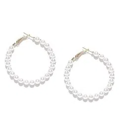 ZURIKRISHA Silver Plated Pearls Beads Beaded Circular Shaped Hoop Earrings-56