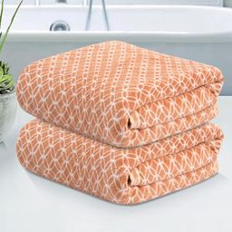 Kuber Industries Gold-Toned & White 2 Pieces Printed Microfiber 280 GSM Bath Towels-22