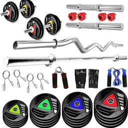 YMD Set Of 20 Rubber Plates Curl & Straight Rod Clamps Home Gym Combo-12