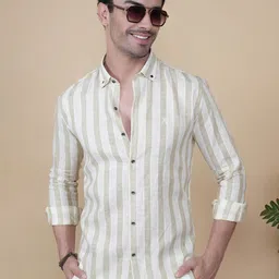 ALMATY Aksel Comfort Vertical Striped Button-Down Collar Slim Fit Linen Shirt-image-43