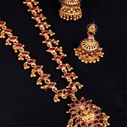 Anouk Red Gold Plated Reversible Artificial Stone Studded Jewellery Set-15