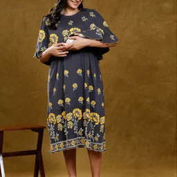 True Shape Print Layered Maternity Midi Dress-image-15