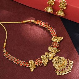 Yellow Chimes Gold Plated Stone Studded & Beaded Jewellery Set-32