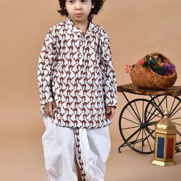 BAESD Boys Animal Printed Regular Pure Cotton Kurta with Dhoti Pants-30