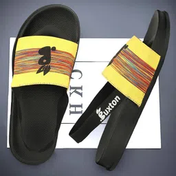 Buxton Men Yellow & Black Sliders Flip Flops-picture-11
