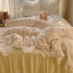 JC HOME Green & Camel Brown Floral Polycotton 3 Piece Double Queen Regular Bedding Set-image-43