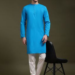 SKAVIJ Round Neck Long Sleeves Pure Cotton Straight Kurta with Pyjamas-image-100