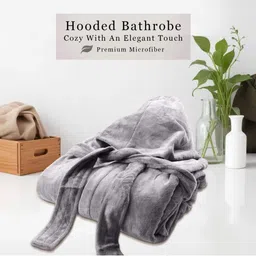 HOUSSE Grey 450 GSM Hooded Bath Robe With Belt-13
