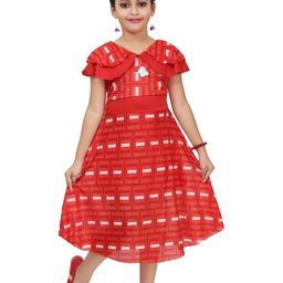 CHANDRIKA Girls Red Viscose Rayon Dresses-image-32