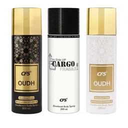 CFS Cargo Fragile Oudh Set Of 3 Long Lasting Deodorant Body Spray- 200ML Each image 1