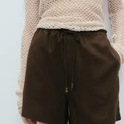 MANGO Women Ruffle Detail Linen Shorts-picture-36