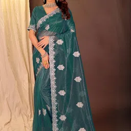 Moda Rapido Ethnic Motifs Beads and Stones Net Saree-picture-2