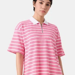 Pepe Jeans Women Striped Polo Collar Cotton Relaxed Fit T-shirt-picture-10
