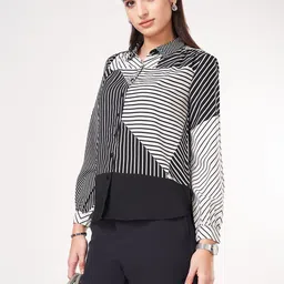 Annabelle by Pantaloons Women Vertical Stripes Printed Shirt Style Top-image-77