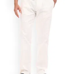 Estilocus Men White Linen Blend Straight Fit Striped Trouser-image-73