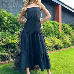 Trend Alacati stili Beaded Shoulder Strap Midi Tiered Dress-image-23