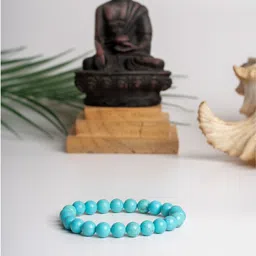 Look and Adorn German Silver Turquoise Beaded Firoza Elasticated Bracelet-16
