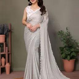 ODETTE Grey Banglori Lace Work Saree-image-24