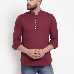 Moda Rapido Solid Woven Design Mandarin Collar Cotton Straight Kurta-image-6