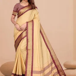 VS MALL Beige Silk Cotton Sarees-55