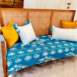 THROWPILLOW Blue & White Printed Polyester 1 Piece Sofa Cover-27