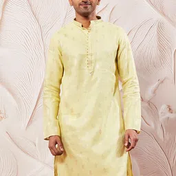 VASTRAMAY Men Embroidered Kantha Work Jacquard Kurta-image-89