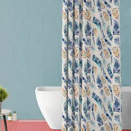 ArtzFolio Off White & Blue Printed Waterproof Shower Curtain-13