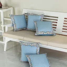 Homerz Blue & White Set of 5 Floral Square Cushion Covers-55