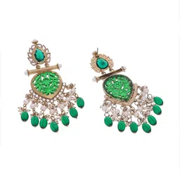 Anouk Gold-Plated Kundan Studded & Pearls Beaded Teardrop Shaped Drop Earrings image 3
