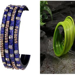 SOMIL Women Set Of 2 Blue & Green Glass Artificial Stones Bangles-image-34