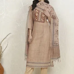 Biba Floral Embroidered Thread Work Unstitched Dress Material-image-34