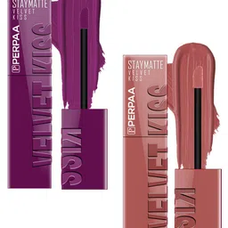 PERPAA Set Of 2 Staymatte Velvet Kiss Long Lasting Liquid Lipstick- 3.5ml Each -Wine- Nude-54