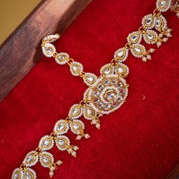 PANASH Gold-Plated Kundan Studded Maang Tikka Head Jewellery-image-61